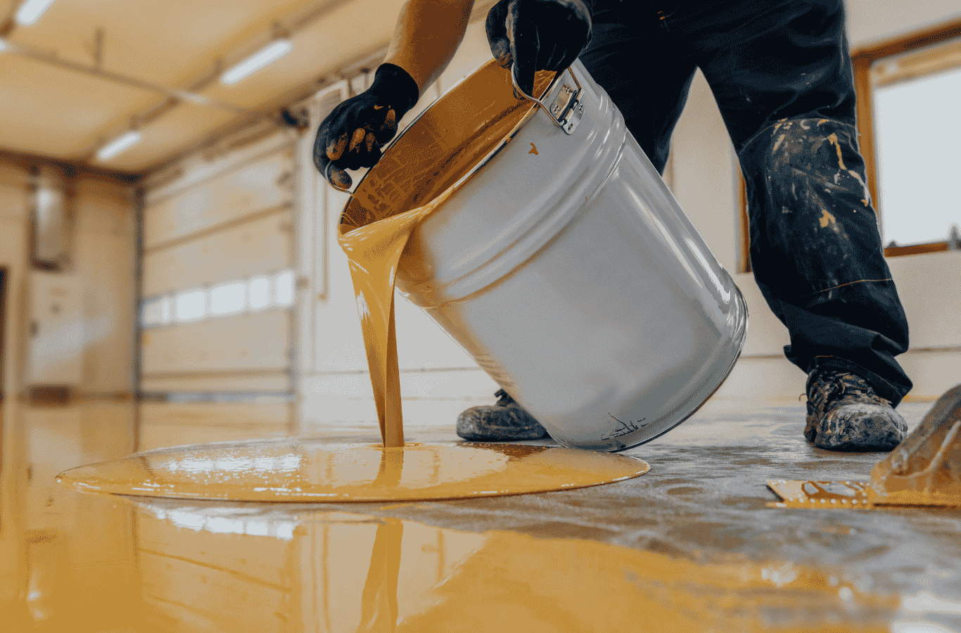 Central Florida Armor-On Floor Coatings expert applying epoxy concrete floor coating