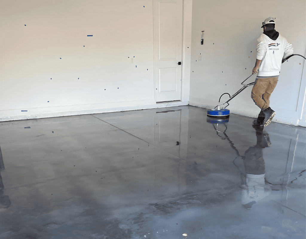 Epoxy floor coating by Armor-On Floor Coatings in Central Florida garage application